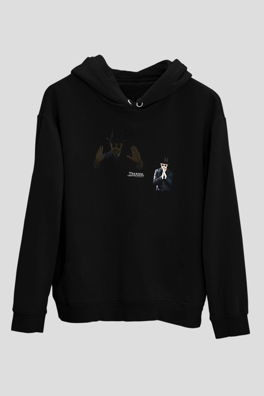 Therion Baskılı Unisex Siyah Kapüşonlu Sweatshirt