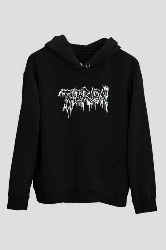 Therion Baskılı Unisex Siyah Kapüşonlu Sweatshirt