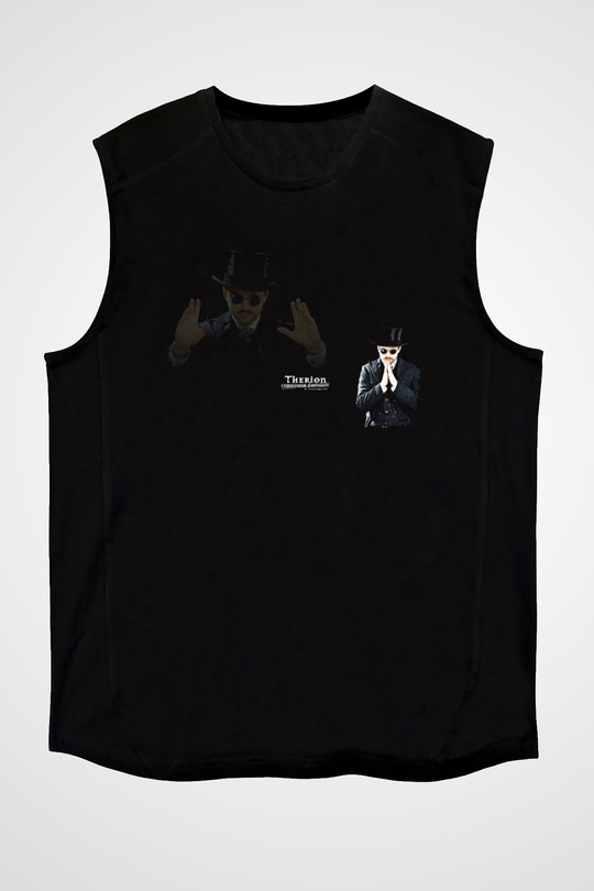 Therion Baskılı Unisex Siyah Kolsuz Tişört - Tshirt