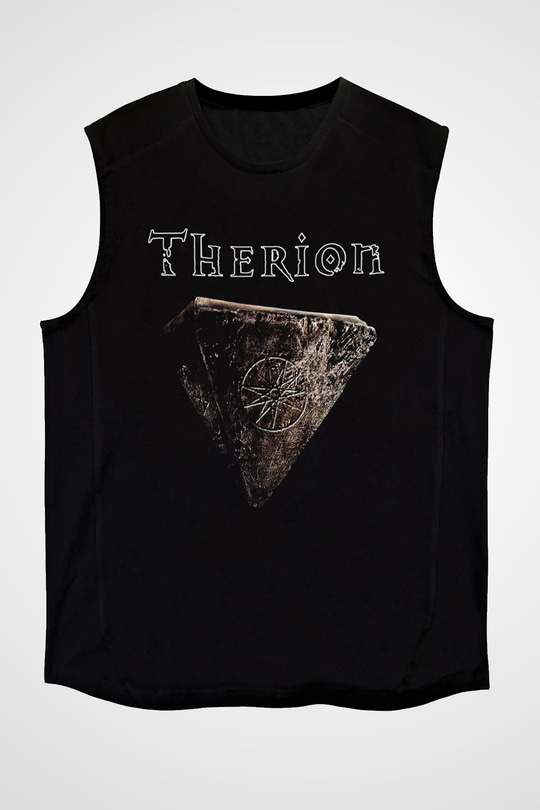 Therion Baskılı Unisex Siyah Kolsuz Tişört - Tshirt