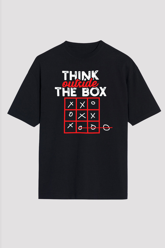 Think Outside Box Baskılı Unisex Siyah Tişört