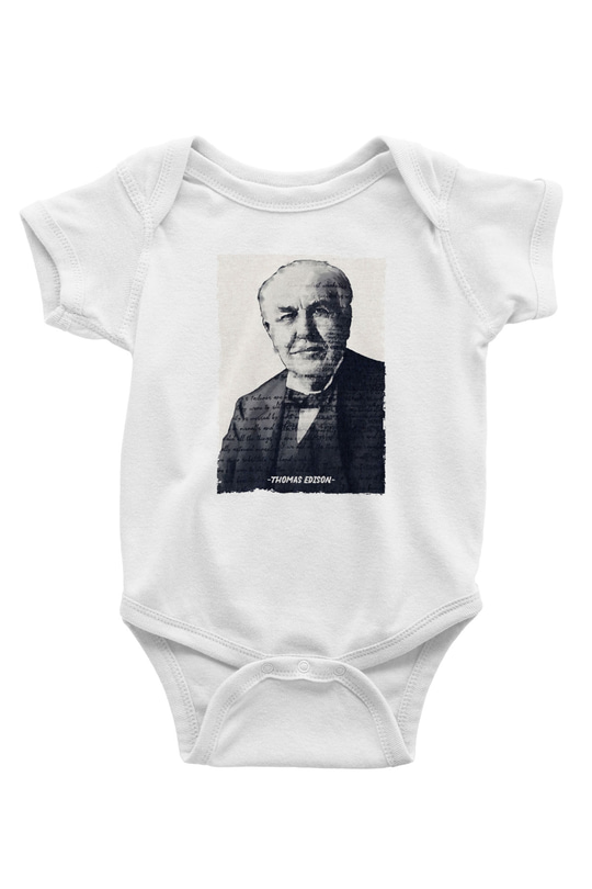 Thomas Edison Renkli Portre Baskılı Beyaz Bebek Body - Zıbın