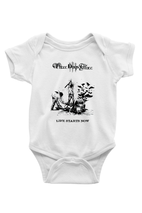 Three Days Grace Baskılı Beyaz Unisex Bebek Body - Zıbın