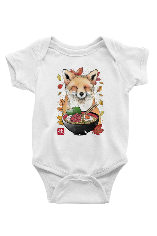 Tilki BaskılıBeyaz  Bebek Body - Zıbın