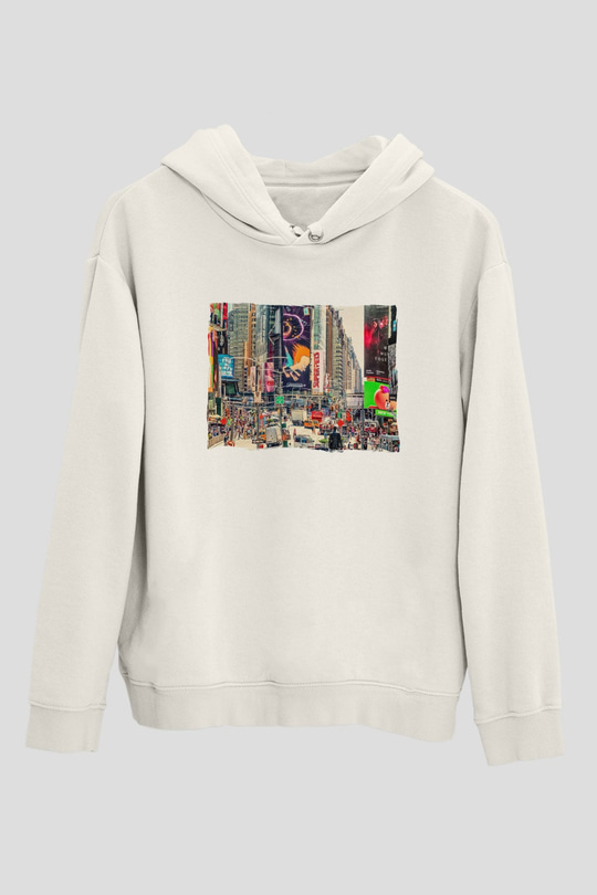 Times Square Beyaz Unisex Hoodie