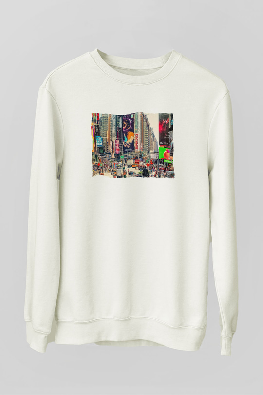 Times Square Beyaz Unisex Sweatshirt