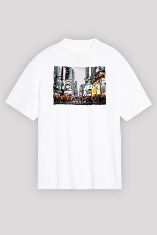 Times Square Beyaz Unisex Tişört T-Shirt - TişörtFabrikası