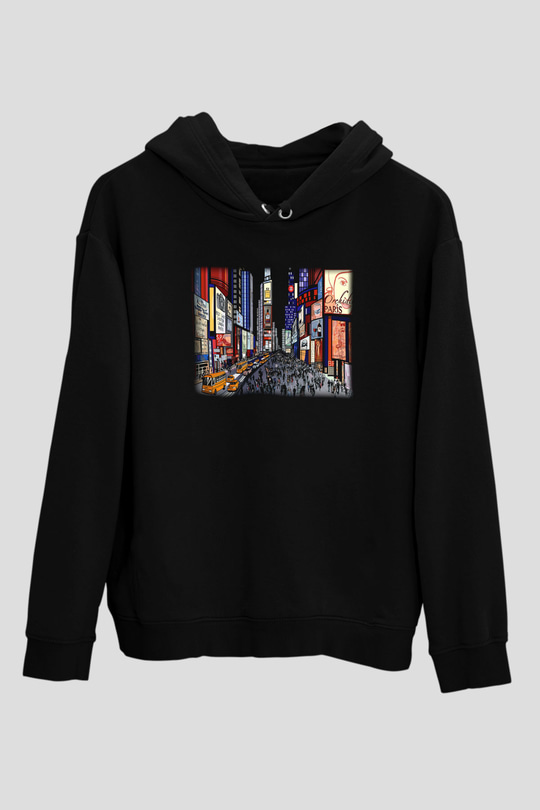 Times Square Siyah Unisex Hoodie