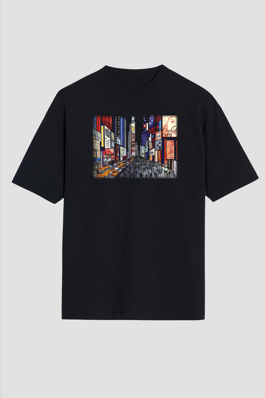 Times Square Siyah Unisex Oversize Tişört T-Shirt