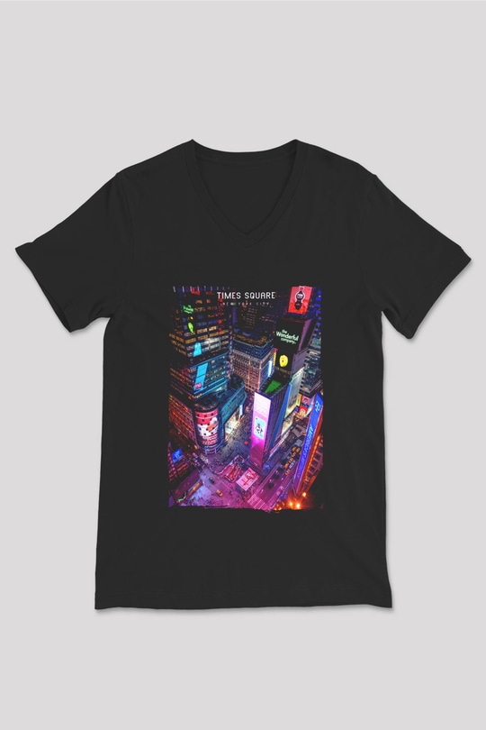 Times Square Siyah Unisex V Yaka Tişört