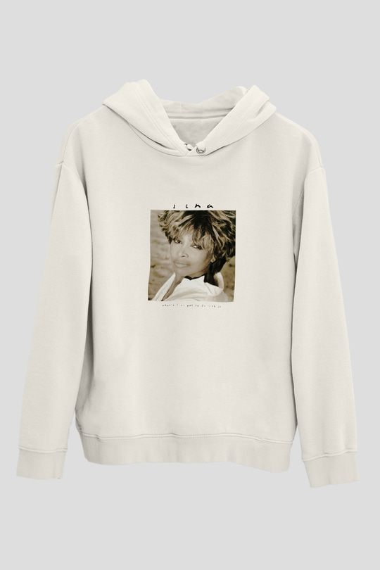 Tine Turner Baskılı Unisex Beyaz Kapüşonlu Sweatshirt
