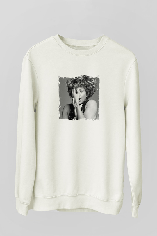 Tine Turner Baskılı Unisex Beyaz Sweatshirt