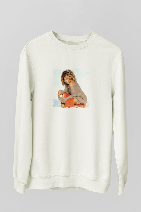 Tine Turner Baskılı Unisex Beyaz Sweatshirt