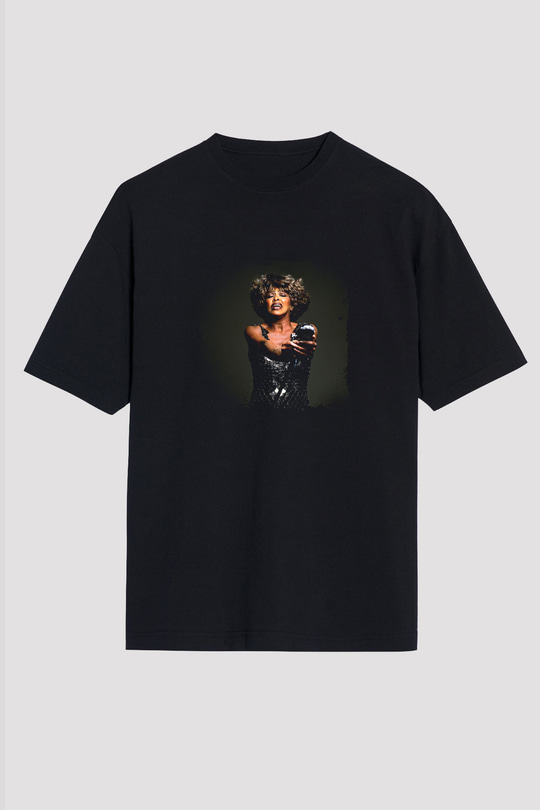 Tine Turner Baskılı Unisex Oversize Siyah Tişört