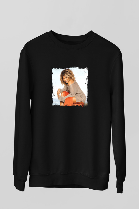 Tine Turner Baskılı Unisex Siyah Sweatshirt