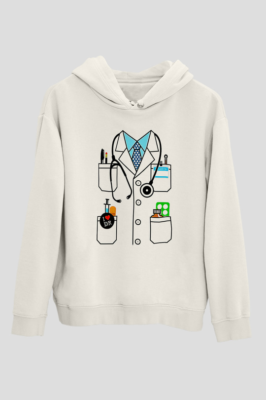 Tıp Bayramı Baskılı Beyaz Unisex Kapüşonlu Sweatshirt
