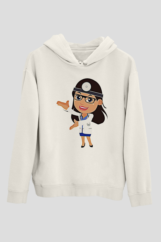 Tıp Bayramı Baskılı Beyaz Unisex Kapüşonlu Sweatshirt