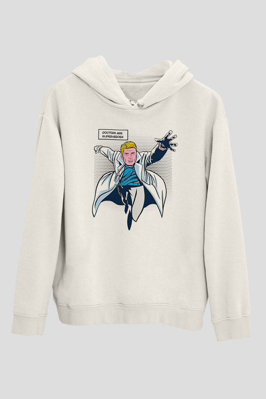 Tıp Bayramı Baskılı Beyaz Unisex Kapüşonlu Sweatshirt