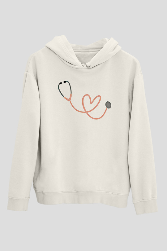 Tıp Bayramı Baskılı Beyaz Unisex Kapüşonlu Sweatshirt