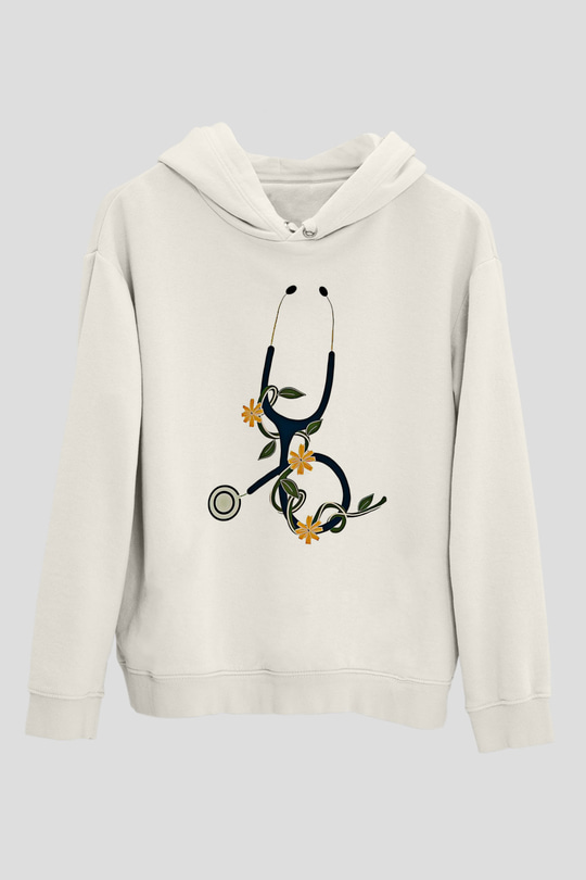 Tıp Bayramı Baskılı Beyaz Unisex Kapüşonlu Sweatshirt