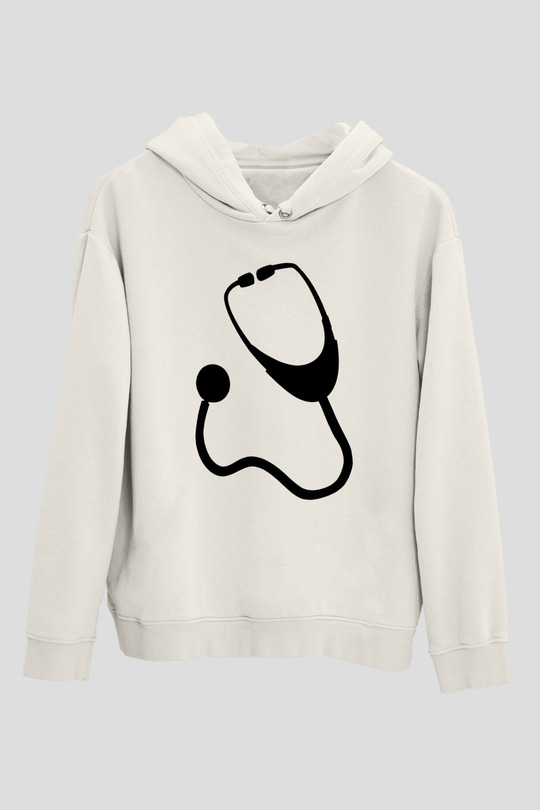 Tıp Bayramı Baskılı Beyaz Unisex Kapüşonlu Sweatshirt