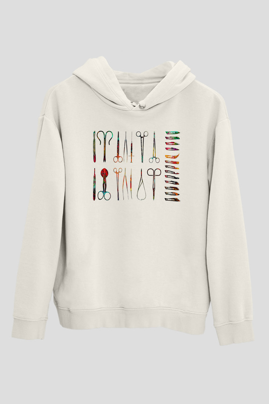 Tıp Bayramı Baskılı Beyaz Unisex Kapüşonlu Sweatshirt