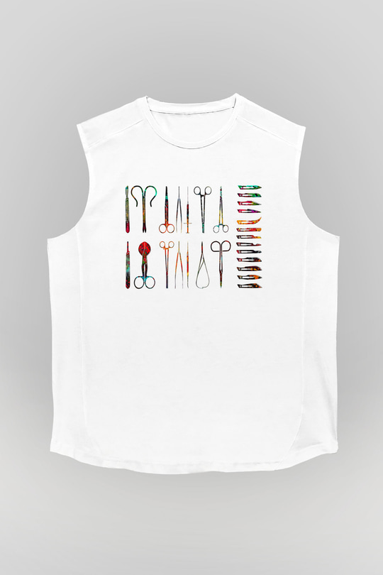 Tıp Bayramı Baskılı Beyaz Unisex Kolsuz Tişört - Tshirt
