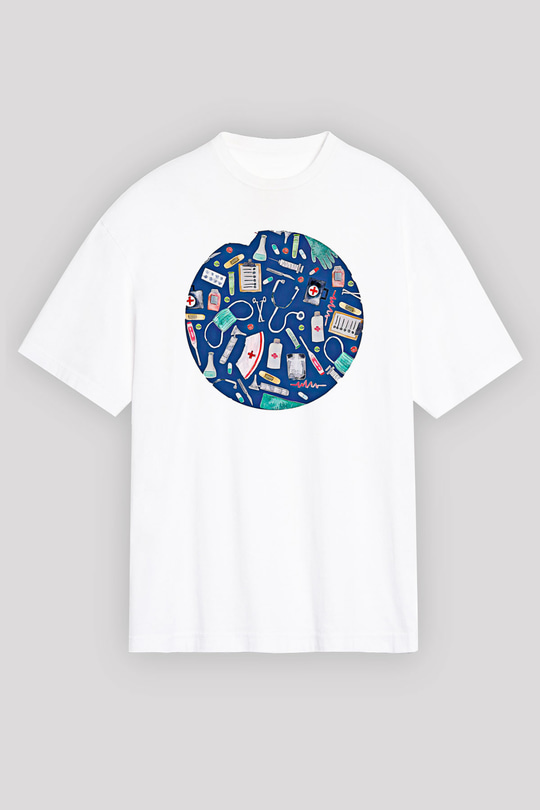 Tıp Bayramı Baskılı Beyaz Unisex Oversize Tişört - Tshirt