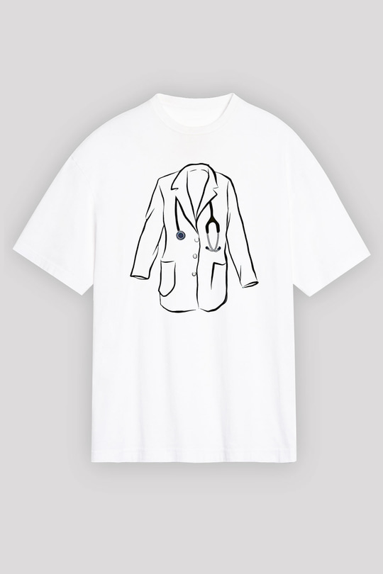 Tıp Bayramı Baskılı Beyaz Unisex Oversize Tişört - Tshirt