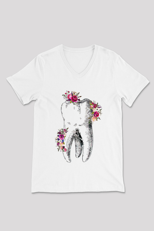 Tıp Bayramı Baskılı Beyaz Unisex V Yaka Tişört - Tshirt