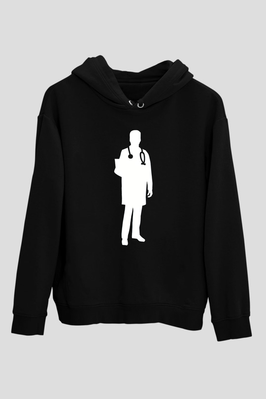 Tıp Bayramı Baskılı Unisex Siyah Hoodie