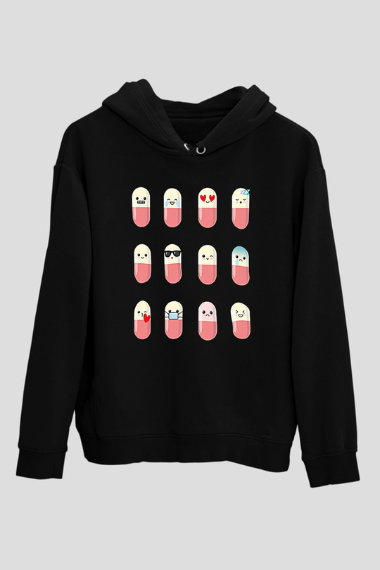 Tıp Bayramı Baskılı Unisex Siyah Hoodie
