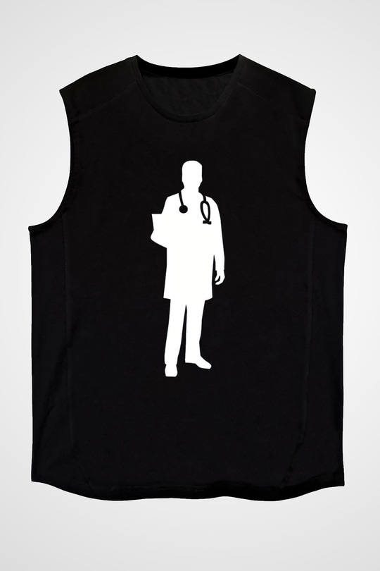 Tıp Bayramı Baskılı Unisex Siyah Kolsuz Tişört - Tshirt
