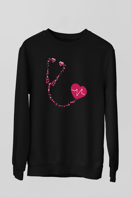 Tıp Bayramı Baskılı Unisex Siyah Sweatshirt