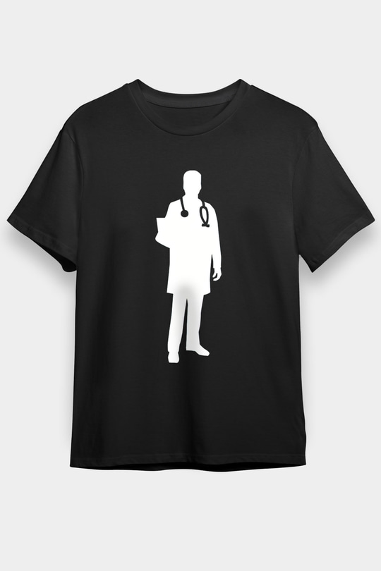 Tıp Bayramı Baskılı Unisex Siyah Tişört - Tshirt