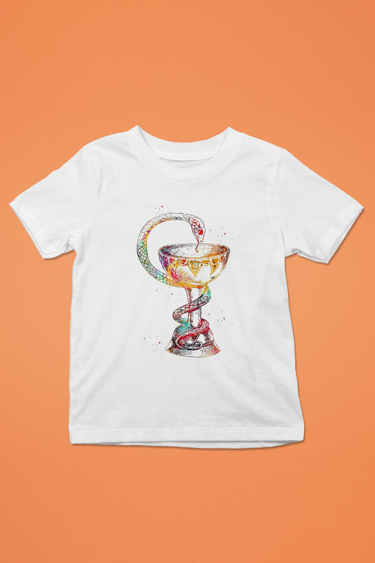Tıp Sembolü Yılan Baskılı Unisex Beyaz Çocuk Tişörtü - Tshirt