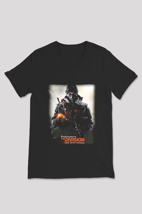 Tom Clancy Siyah Unisex V Yaka Tişört T-Shirt