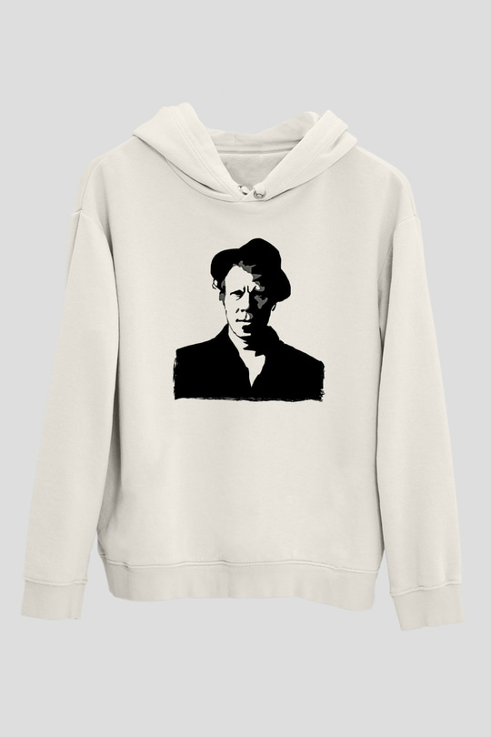 Tom Waits Baskılı Beyaz Unisex Kapüşonlu Sweatshirt