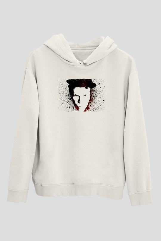 Tom Waits Baskılı Beyaz Unisex Kapüşonlu Sweatshirt