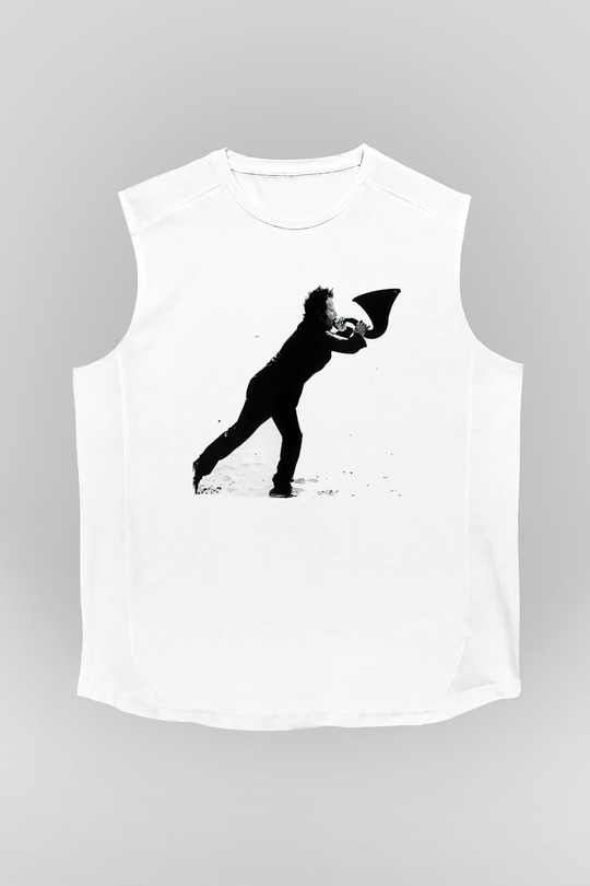 Tom Waits Baskılı Beyaz Unisex Kolsuz Tişört - Tshirt