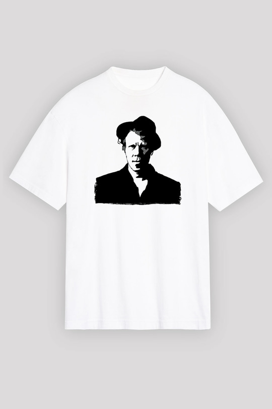 Tom Waits Baskılı Beyaz Unisex Oversize Tişört - Tshirt