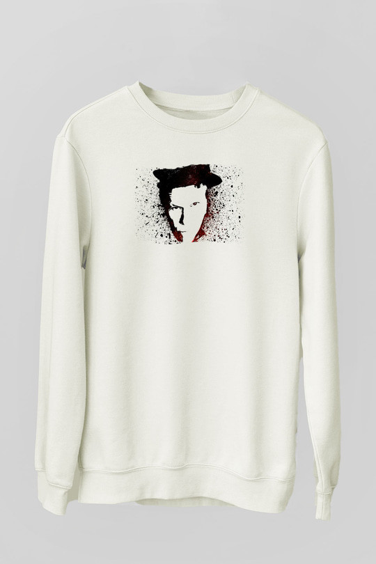 Tom Waits Baskılı Beyaz Unisex Sweatshirt