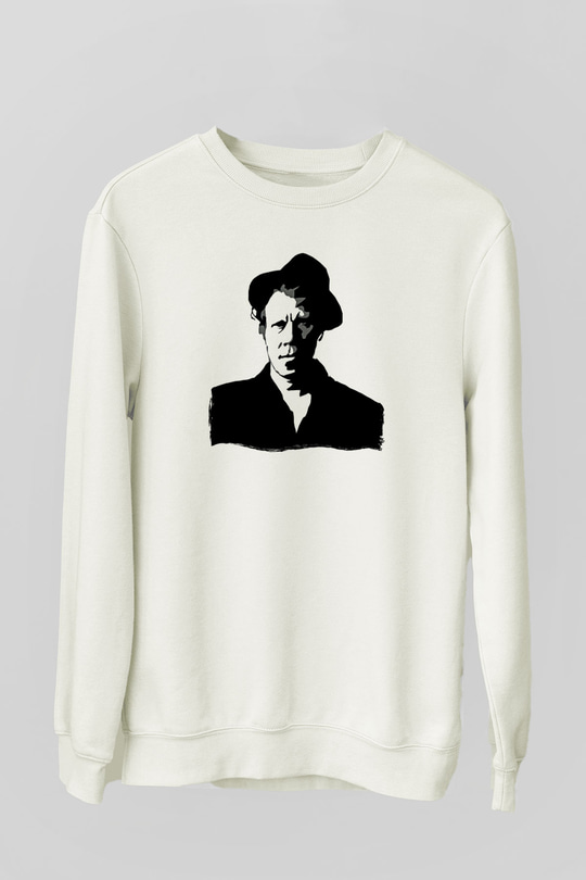 Tom Waits Baskılı Beyaz Unisex Sweatshirt
