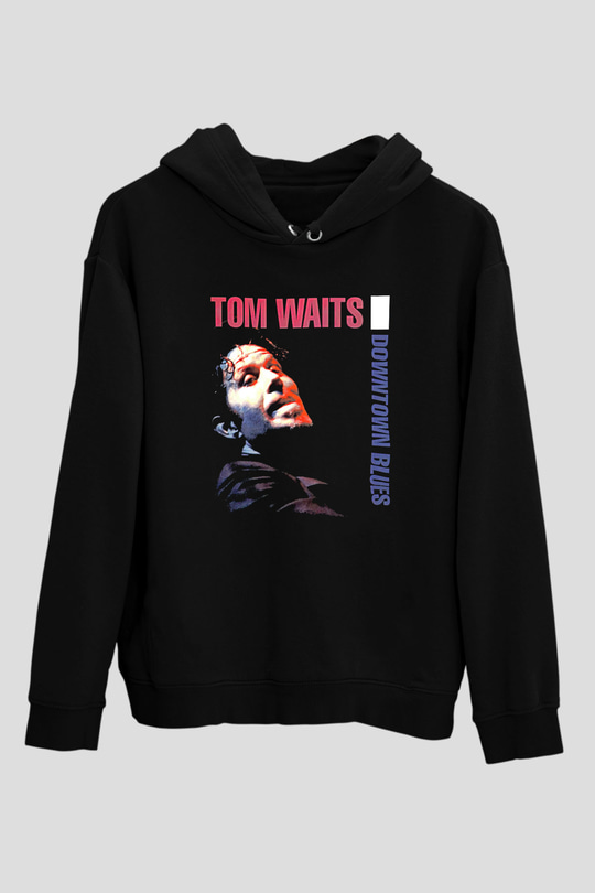Tom Waits Baskılı Unisex Siyah Kapüşonlu Sweatshirt