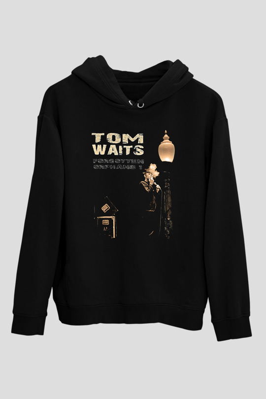 Tom Waits Baskılı Unisex Siyah Kapüşonlu Sweatshirt