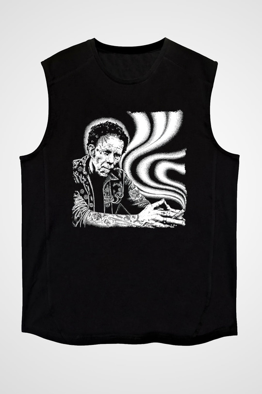 Tom Waits Baskılı Unisex Siyah Kolsuz Tişört - Tshirt