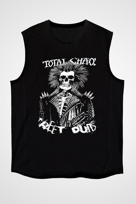 Total Chaos Baskılı Unisex Siyah Kolsuz Tişört - Tshirt