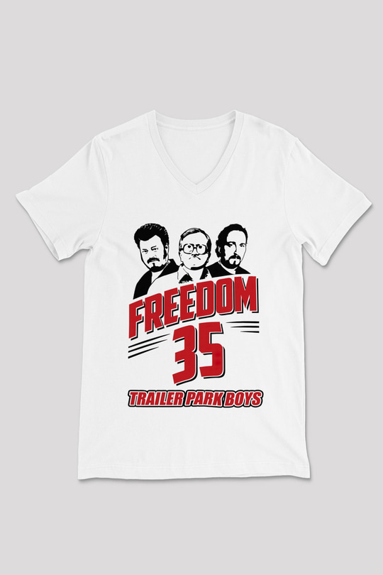 Trailer Park Boys Beyaz Unisex V Yaka Tişört T-Shirt