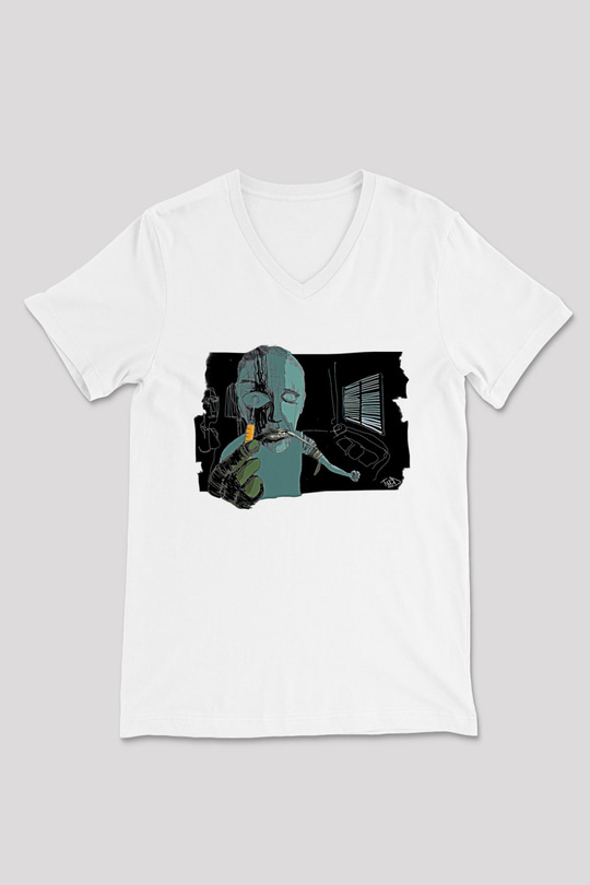 Trainspotting Baskılı Beyaz Unisex V Yaka Tişört - Tshirt