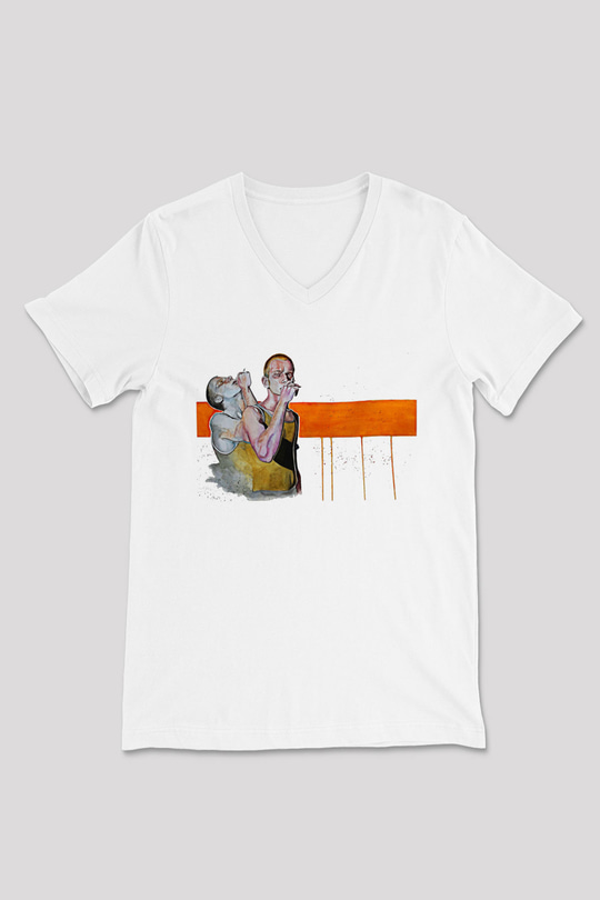 Trainspotting Baskılı Beyaz Unisex V Yaka Tişört - Tshirt